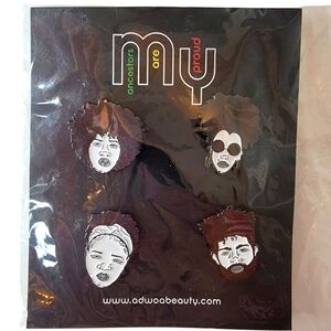 MY ANCESTORS ARE PROUD‎ 4 Face Pins Bundle Metal Black & White Butterfly Clasp